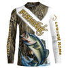 Maxcorners Largemouth Bass Fishing Fish Hook Custom Long Sleeve Shirts, Bass Jerseys Fishing Gifts | Grass Camo LM0201
