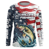 Maxcorners Custom Walleye Fishing American Flag Long Sleeve Fishing Shirts, Patriotic Walleye Fishing Shirts  LM2408