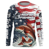Maxcorners Custom Redfish Fishing American Flag Long Sleeve Fishing Shirts, Patriotic Redfish Fishing Shirts LM2408