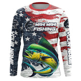 Maxcorners Custom Mahi Mahi Fishing American Flag Long Sleeve Fishing Shirts, Patriotic Mahi Fishing Shirts LM2408