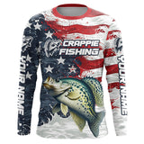 Maxcorners Custom Crappie Fishing American Flag Long Sleeve Fishing Shirts, Patriotic Crappie Fishing Shirts LM2408