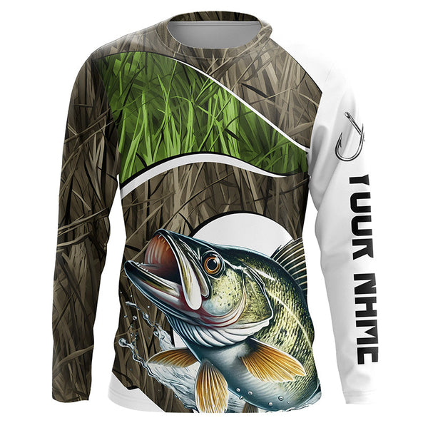 Maxcorners Personalized Walleye Fishing Camo Long Sleeve Fishing Shirts, Walleye Fishing Jerseys MT2108