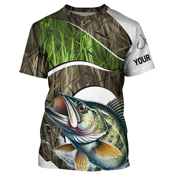 Maxcorners Personalized Walleye Fishing Camo Long Sleeve Fishing Shirts, Walleye Fishing Jerseys MT2108