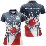 Maxcorners American Flag Patriotic Bowling Jersey Customized Name, Team Name 3D Polo Shirt