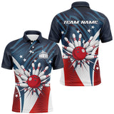 Maxcorners American Flag Patriotic Bowling Jersey Customized Name, Team Name 3D Polo Shirt