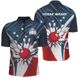 Maxcorners American Flag Patriotic Bowling Jersey Customized Name, Team Name 3D Polo Shirt