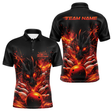 Maxcorners Custom Red Fire Flame Dragon Bowling Jerseys. Dragon Bowling Men Polo Shirt LM2512