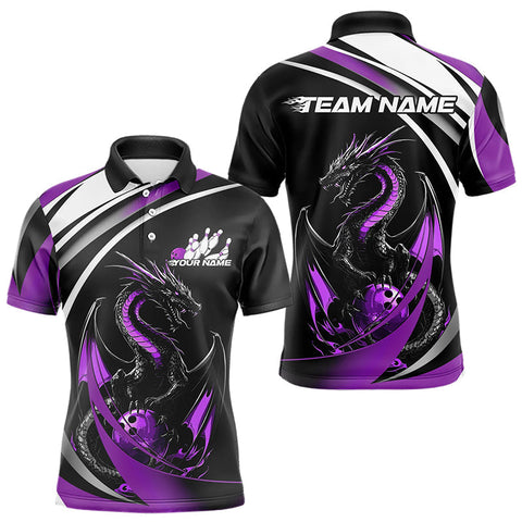 Maxcorners Custom Black And Purple Dragon Bowling Jerseys, Dragon Bowling Team Polo Shirts For Men