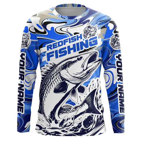 Maxcorners Redfish Fishing Custom Performance Long Sleeve Uv Shirts, Saltwater Camo Fishing Shirt | Blue LM2408