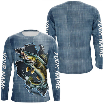 Maxcorners Custom Walleye Long Sleeve Tournament Fishing Shirts, Walleye Fishing All Over Printed Shirt LM2408