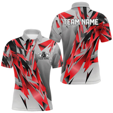 Maxcorners Red And Gray Custom Bowling Jersey, Matching Bowling Team Men Polo Shirt Bowler Gift
