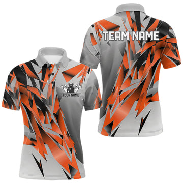 Maxcorners Orange And Gray Custom Bowling Jersey, Matching Bowling Team Men Polo Shirt Bowler Gift