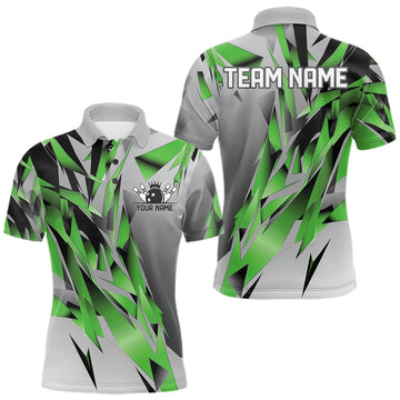 Maxcorners Green And Gray Custom Bowling Jersey, Matching Bowling Team Men Polo Shirt Bowler Gift