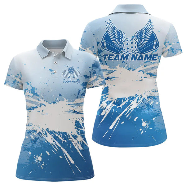 Maxcorners Custom Blue Pickleball Wings Pickleball Team Polo Shirts For Men, Outdoor Pickleball Jerseys