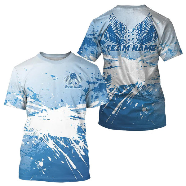 Maxcorners Custom Blue Pickleball Wings Pickleball Team Polo Shirts For Men, Outdoor Pickleball Jerseys