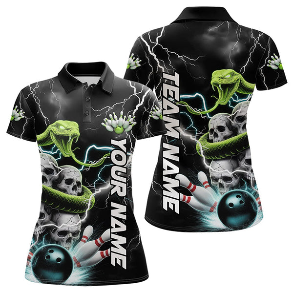 Maxcorners Custom Thunder Lightning Snake Skull Bowling Polo Shirts For Men & Women, Team Bowling Jerseys