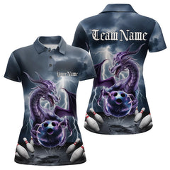 Maxcorners Custom Thunder Lightning Purple Dragon Bowling Polo Shirts For Men & Women, Bowling Team Uniform