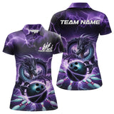 Maxcorners Custom Black And Purple Thunder Lightning Dragon Bowling Polo Shirts For Men & Women, Team Uniform