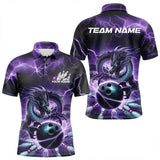 Maxcorners Custom Black And Purple Thunder Lightning Dragon Bowling Polo Shirts For Men & Women, Team Uniform