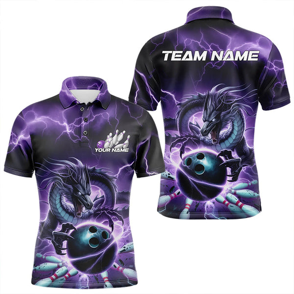 Maxcorners Custom Black And Purple Thunder Lightning Dragon Bowling Polo Shirts For Men & Women, Team Uniform