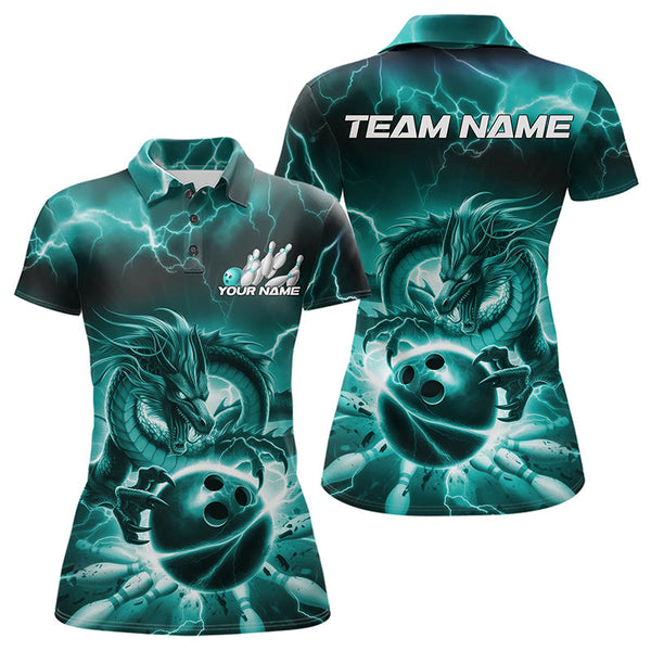 Maxcorners Custom Black And Blue Thunder Lightning Dragon Bowling Polo Shirts For Men & Women, Team Uniform