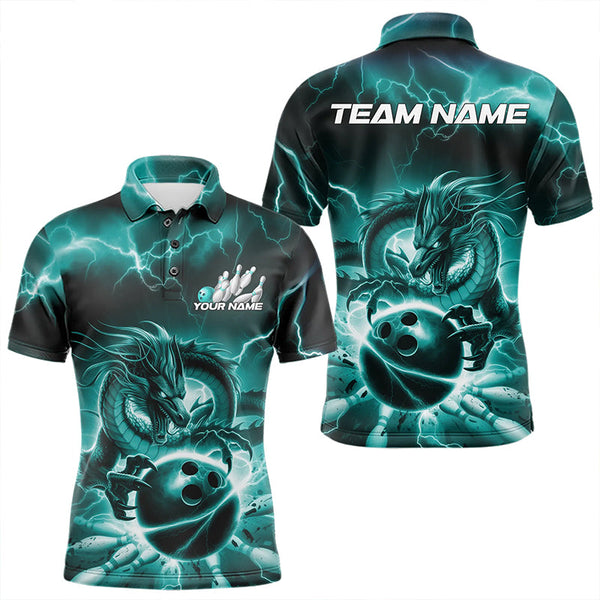 Maxcorners Custom Black And Blue Thunder Lightning Dragon Bowling Polo Shirts For Men & Women, Team Uniform