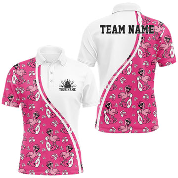 Maxcorners Custom Cute Hot Pink Flamingo Breast Cancer Awareness Bowling Men Polo Shirt