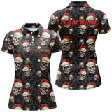 Maxcorners Custom Funny Christmas Bowling Polo Shirts Skull Christmas Gifts For Bowlers Outfit