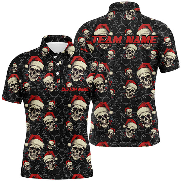 Maxcorners Custom Funny Christmas Bowling Polo Shirts Skull Christmas Gifts For Bowlers Outfit