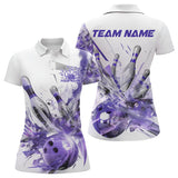 Maxcorners Custom White And Purple Custom Bowling Polo Shirts For Men, Bowling Tournament Team Shirt
