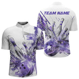 Maxcorners Custom White And Purple Custom Bowling Polo Shirts For Men, Bowling Tournament Team Shirt