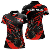 Maxcorners Custom Black And Red Flame Men Bowling Polo Shirts, Fire Bowling Ball Bowling Team Shirt