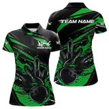 Maxcorners Custom Black And Green Flame Men Bowling Polo Shirts, Fire Bowling Ball Bowling Team Shirt