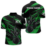 Maxcorners Custom Black And Green Flame Men Bowling Polo Shirts, Fire Bowling Ball Bowling Team Shirt