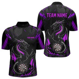 Maxcorners Custom Black And Purple Dragon Dart Polo Shirts For Men, Dart Jerseys Dart Tournament Shirt