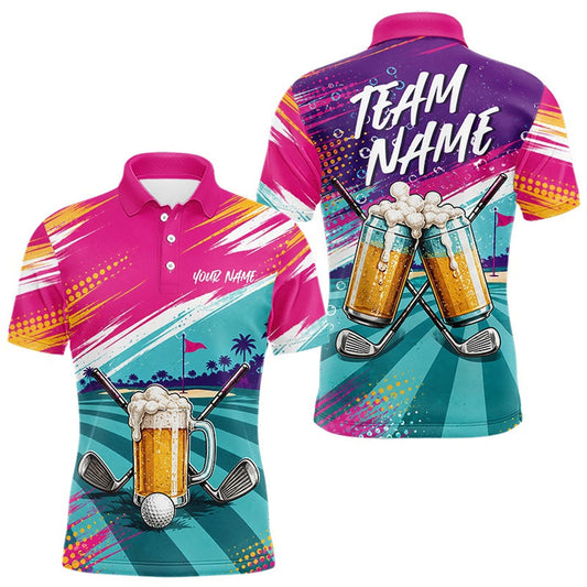 Maxcorners Custom Colorful Golf And Beer Men Polo Shirts, Golf Team Apparel LM2607
