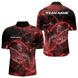 Maxcorners Custom Black And Red Skeleton Dart Polo Shirts For Men, Skull Dart Team League Shirts