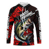 Maxcorners Black And Red Custom Bass Fishing Jerseys, Largemouth Bass Long Sleeve Tournament Fishing Shirts LM0201