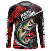 Maxcorners Black And Red Custom Bass Fishing Jerseys, Largemouth Bass Long Sleeve Tournament Fishing Shirts LM0201