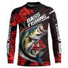 Maxcorners Black And Red Custom Bass Fishing Jerseys, Largemouth Bass Long Sleeve Tournament Fishing Shirts LM0201