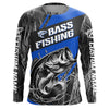 Maxcorners Black And Blue Camo Bass Long Sleeve Tournament Fishing Shirts, Custom Bass Fishing Jerseys LM0201