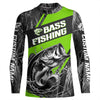 Maxcorners Black And Green Camo Bass Long Sleeve Tournament Fishing Shirts, Custom Bass Fishing Jerseys LM0201