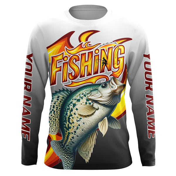 Maxcorners Custom Crappie Flame Fishing Shirts, Crappie Long Sleeve Fishing Jerseys Fishing Gifts LM2408