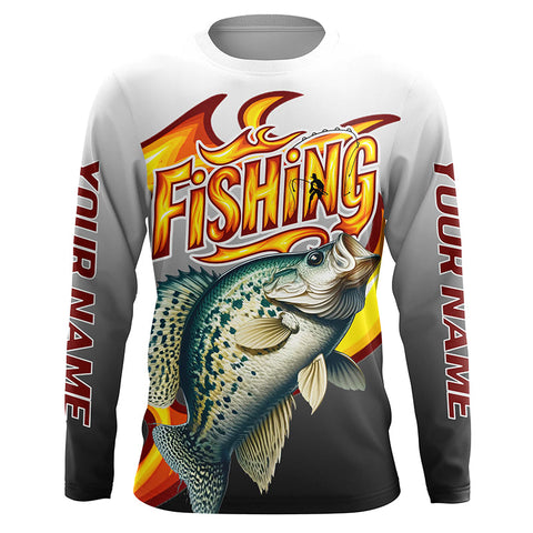 Maxcorners Custom Crappie Flame Fishing Shirts, Crappie Long Sleeve Fishing Jerseys Fishing Gifts LM2408