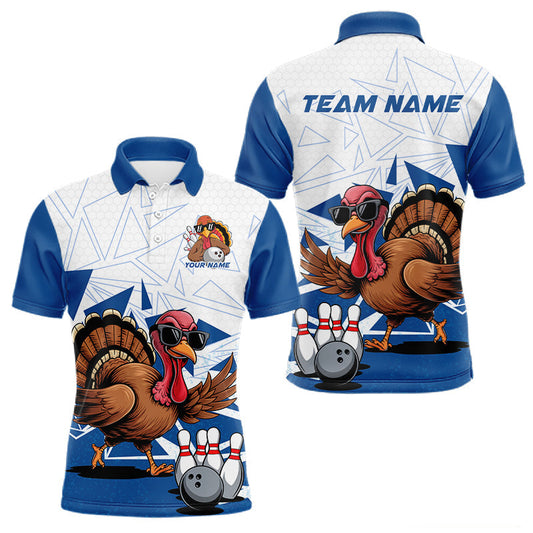 Maxcorners White And Blue Custom Funny Turkey Bowling Men Shirt, Bowling League Team Shirt LM2602