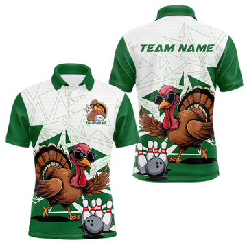 Maxcorners White And Green Custom Funny Turkey Bowling Men Shirt, Bowling League Team Shirt LM2602