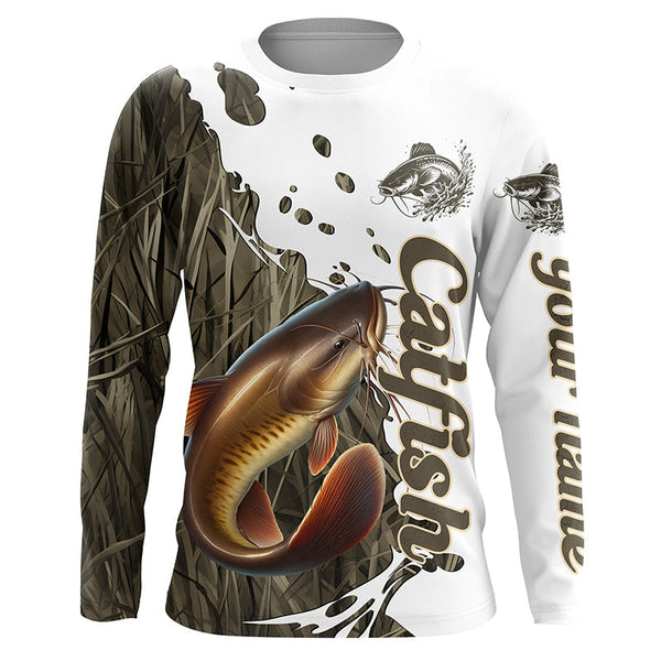 Maxcorners Grass Lake Camo Custom Catfish Fishing Long Sleeve Shirts Catfish Tournament Fishing Shirt MT2108