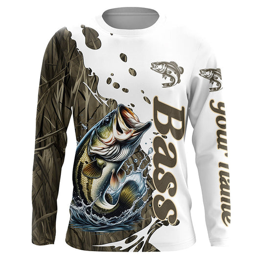 Maxcorners Grass Lake Camo Custom Bass Fishing Long Sleeve Shirts, Bass Tournament Fishing Shirt LM0201