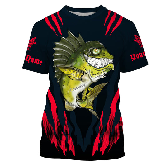 Maxcorners Angry Bass Fishing Custom Long sleeve Fishing Shirts, Bass fish reaper fishing jerseys | red LM0201