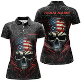 Maxcorners Custom American Flag Skull Bowling Shirts For Men, Patriotic Team Bowling Jerseys